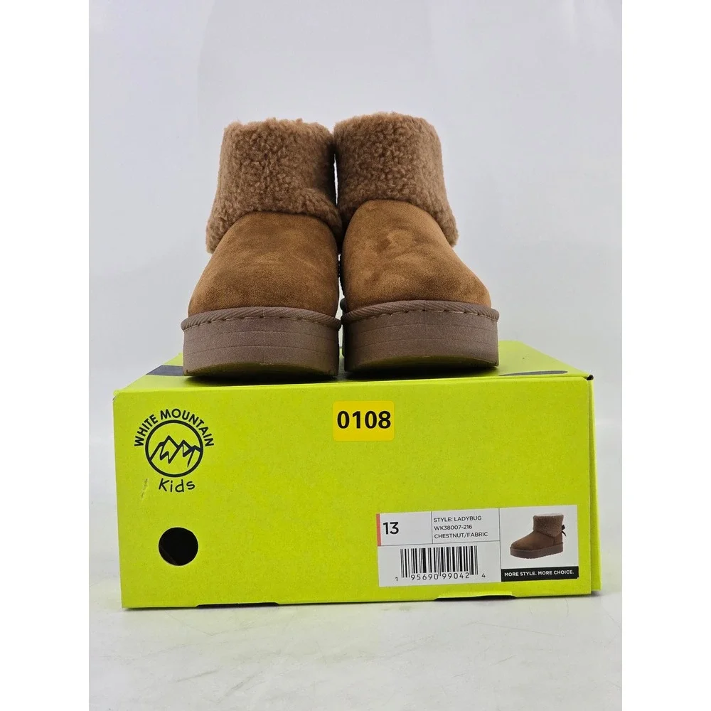 White Mountain Ladybug Boots Kids 13 Chestnut Fabric Faux Fur Bow - New